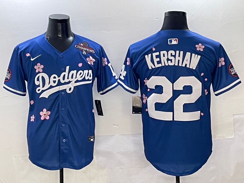Men Los Angeles Dodgers #22 Kershaw Blue Sakura Edition 2025 Nike MLB Jersey style 5->los angeles dodgers->MLB Jersey